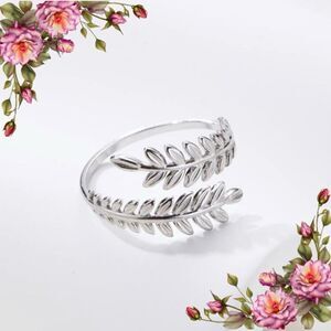 Stainless Steel Leaf‎ Ring open adjustable